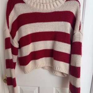 Striped Red and Cream Cropped Knit Sweater